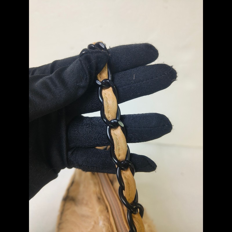 ㊣✨CHANEL✨（贈背帶）香奈兒 老香 小香 奶茶色 毛毛 異材質 稀有 毛毛包 手提包 腋下包 肩背包/二手包/二手精品🌳二手樹屋🌳-19