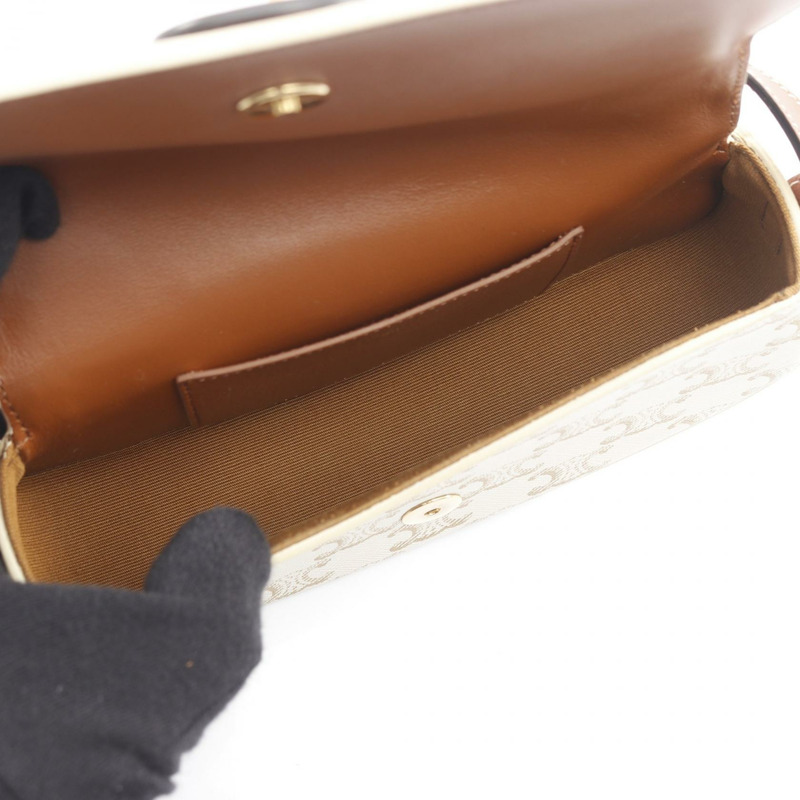 CELINE Tabou Triomphe 兩用手拿包/肩包，帆布皮革材質，米棕色，二手-2