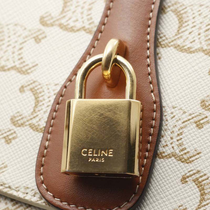 CELINE Tabou Triomphe 兩用手拿包/肩包，帆布皮革材質，米棕色，二手-5