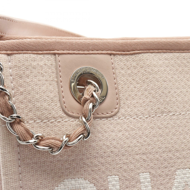 香奈兒 Deauville PM 鏈條肩背包 帆布皮革 粉紅色 二手 女士 SHW-9