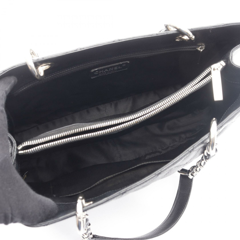 香奈兒 (CHANEL) Matelasse Grand Shopping GST 鏈條手提包，黑色皮革，二手女士 CC-2