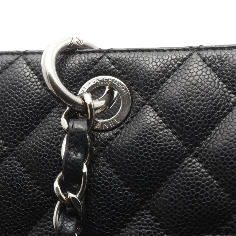 香奈兒 (CHANEL) Matelasse Grand Shopping GST 鏈條手提包，黑色皮革，二手女士 CC-9