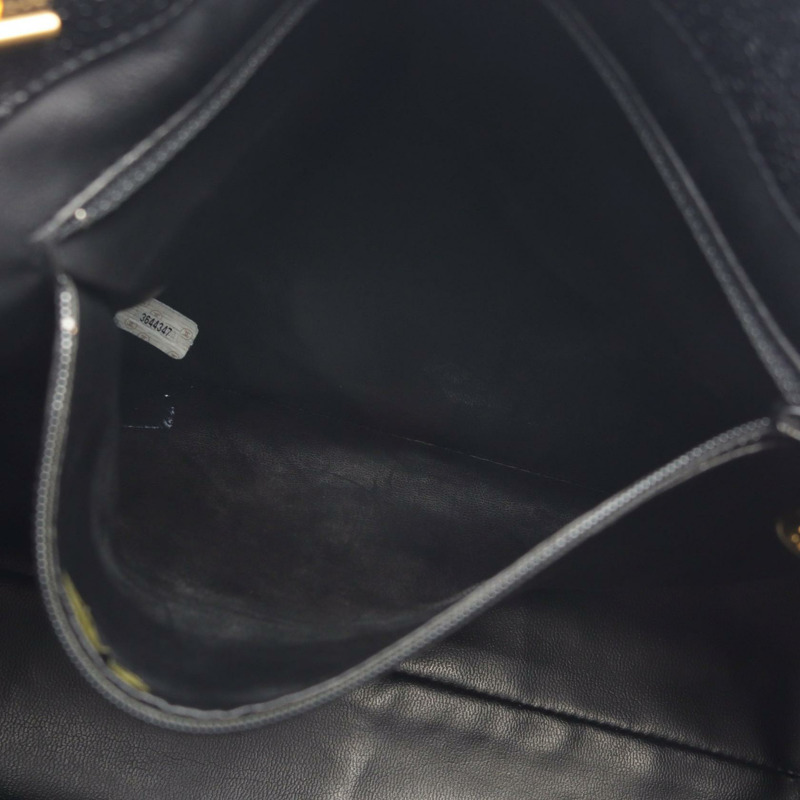 香奈兒 COCO 標誌單背包，黑色粒面小牛皮，二手，女士，金色五金 CC-5