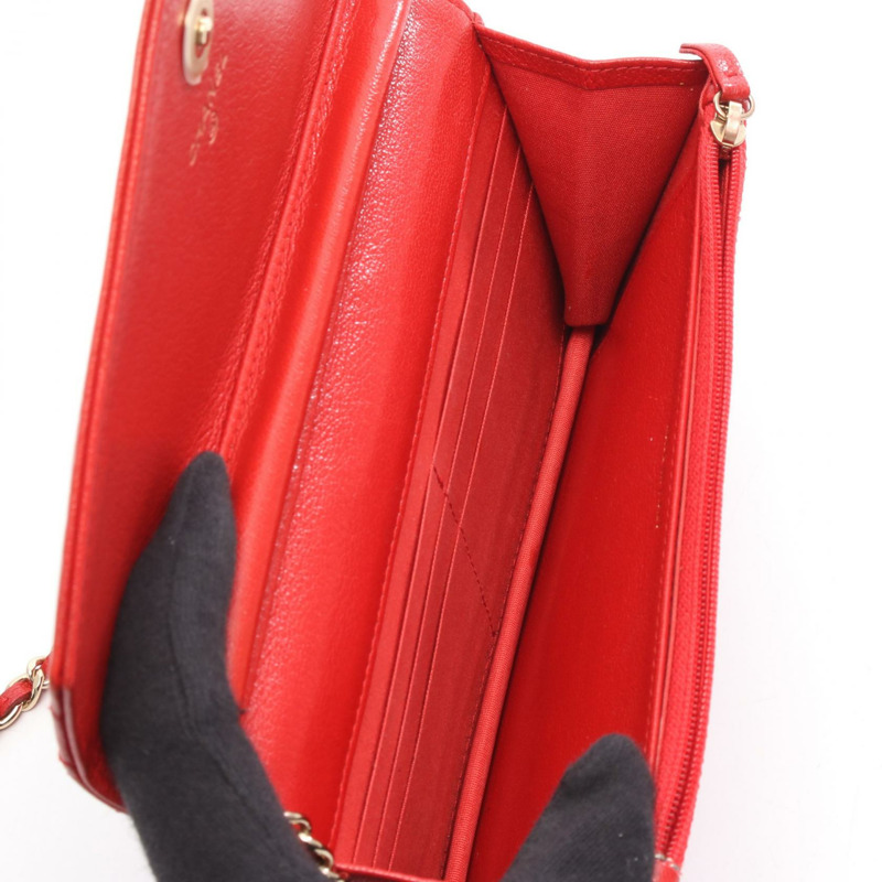 香奈兒 (CHANEL) 人字紋 V 字縫線鏈條單肩背包 AP0250 紅色皮革 二手 女士 GHW CC-2