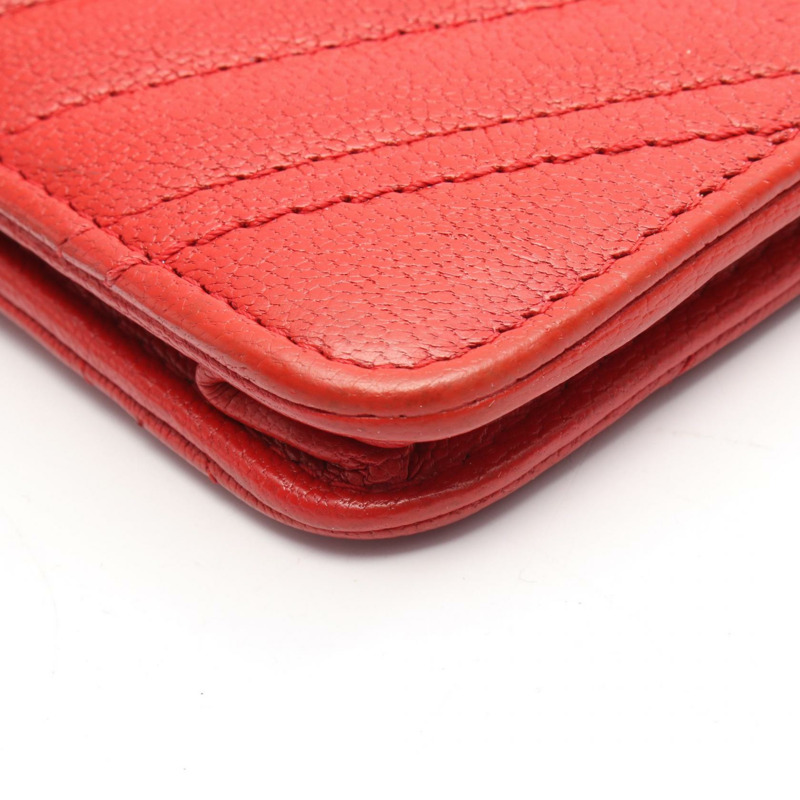 香奈兒 (CHANEL) 人字紋 V 字縫線鏈條單肩背包 AP0250 紅色皮革 二手 女士 GHW CC-5