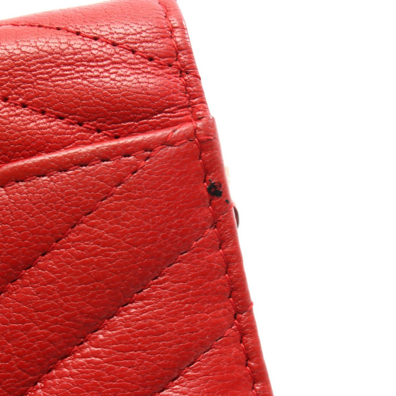 香奈兒 (CHANEL) 人字紋 V 字縫線鏈條單肩背包 AP0250 紅色皮革 二手 女士 GHW CC-8