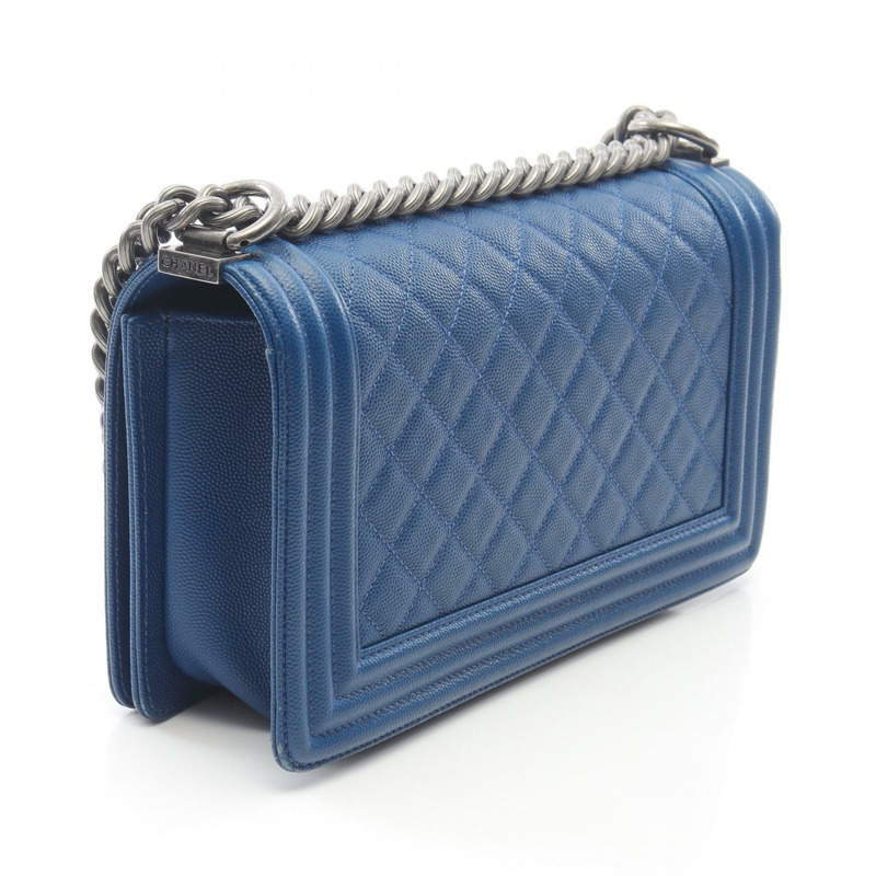 香奈兒 Boy Chanel 鏈條肩背包，粒面小牛皮，藍色，二手，女士 CC-1