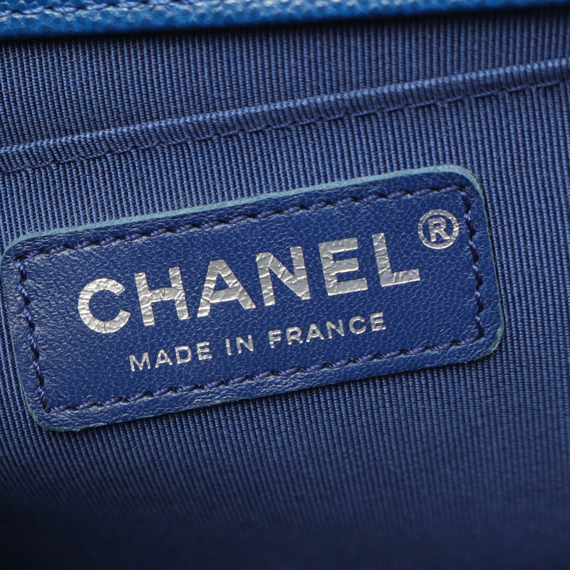香奈兒 Boy Chanel 鏈條肩背包，粒面小牛皮，藍色，二手，女士 CC-3
