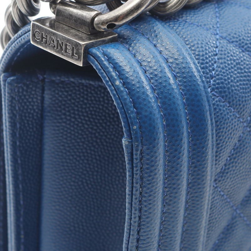 香奈兒 Boy Chanel 鏈條肩背包，粒面小牛皮，藍色，二手，女士 CC-5