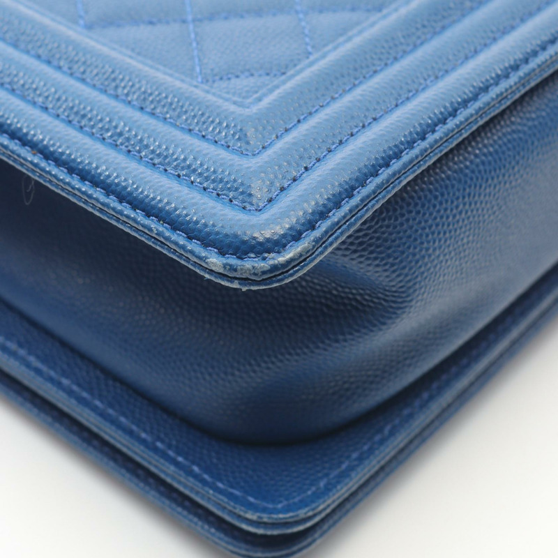 香奈兒 Boy Chanel 鏈條肩背包，粒面小牛皮，藍色，二手，女士 CC-6