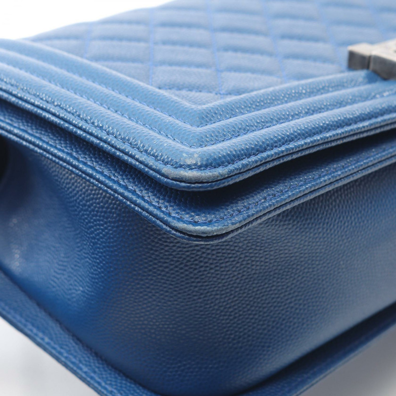 香奈兒 Boy Chanel 鏈條肩背包，粒面小牛皮，藍色，二手，女士 CC-8