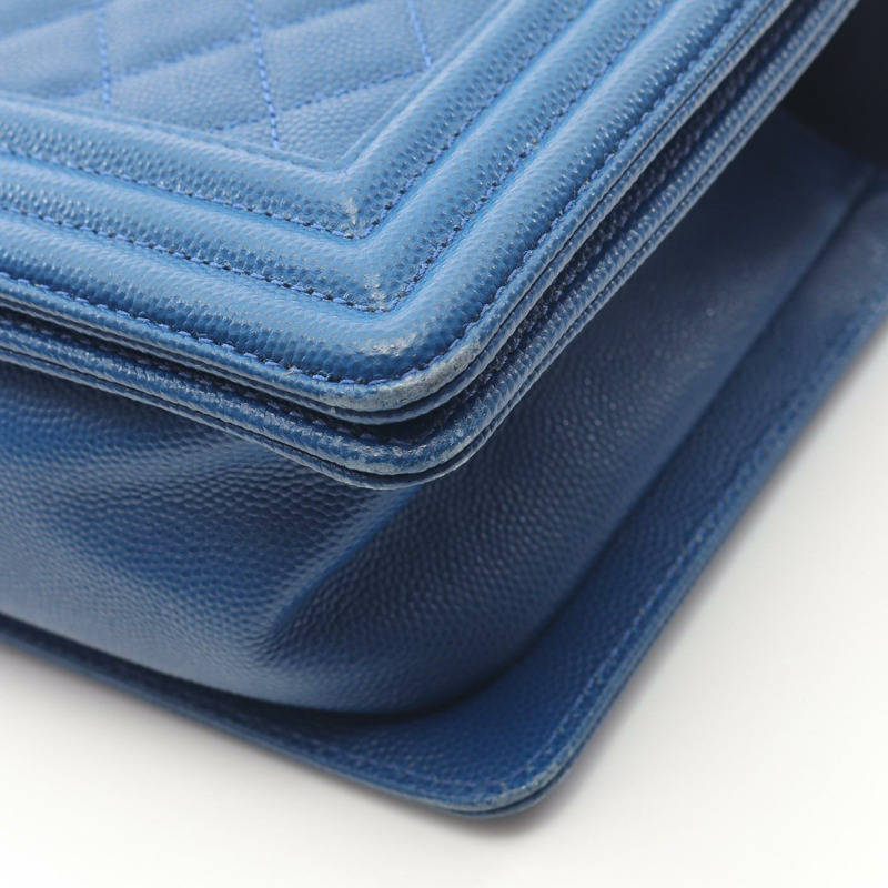 香奈兒 Boy Chanel 鏈條肩背包，粒面小牛皮，藍色，二手，女士 CC-9