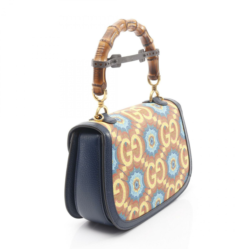 GUCCI Bamboo 1947 GG logo 兩用肩包 678489 帆布 橘色 海軍藍 二手-1