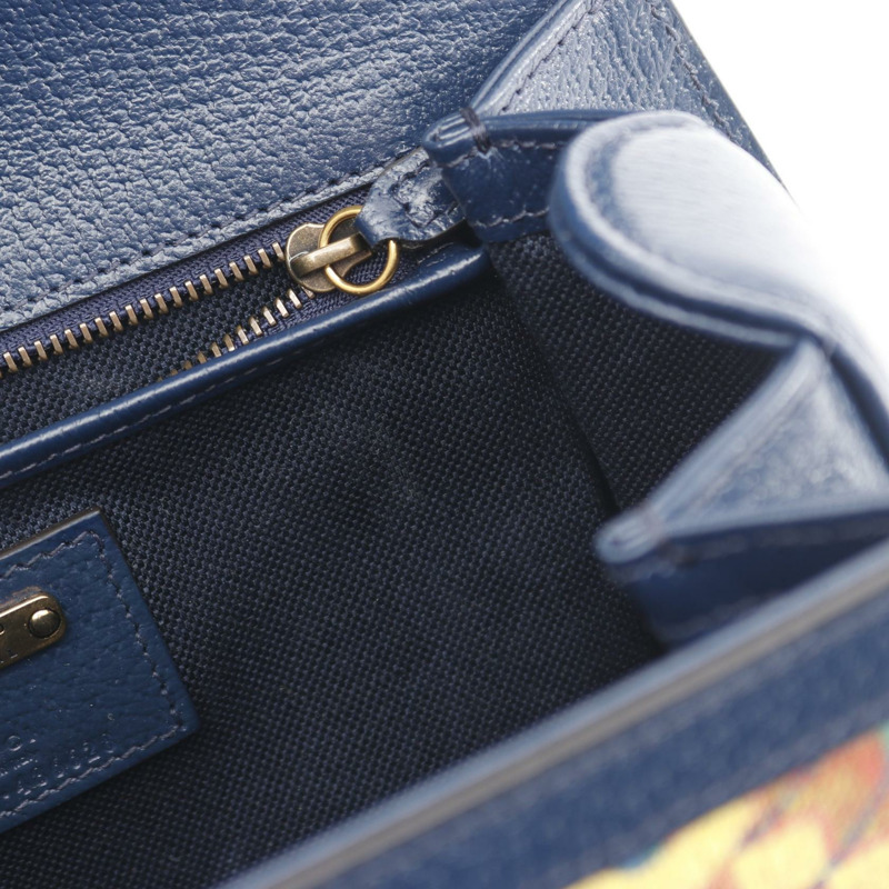 GUCCI Bamboo 1947 GG logo 兩用肩包 678489 帆布 橘色 海軍藍 二手-5