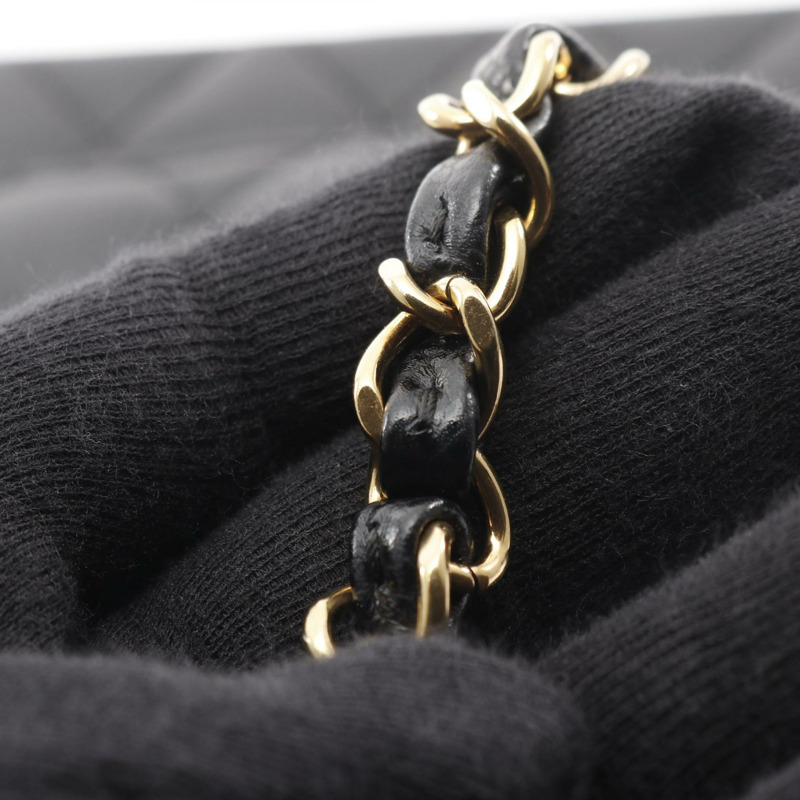 香奈兒 (CHANEL) Matelasse 雙蓋鏈條肩背包 A01112 黑色皮革 GHW 二手 CC-8