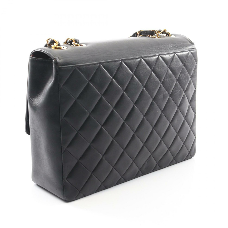 香奈兒 Jumbo Matelasse 單翻蓋鏈條肩背包，羊皮材質，黑色，二手 CC-1