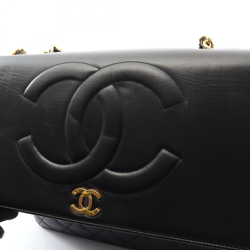 香奈兒 Jumbo Matelasse 單翻蓋鏈條肩背包，羊皮材質，黑色，二手 CC-6