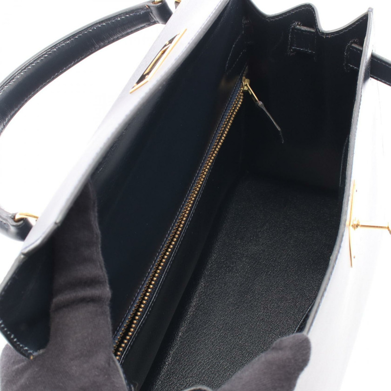 愛馬仕 Kelly 28 單肩手提包，Box 小牛皮，靛藍/海軍藍，二手，金色五金。-2