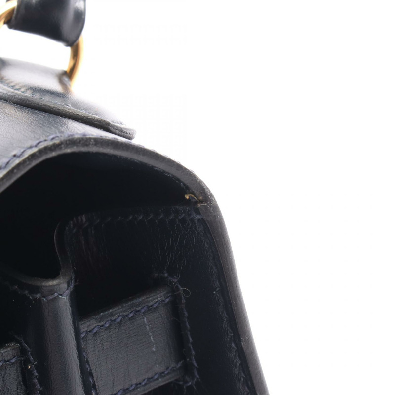 愛馬仕 Kelly 28 單肩手提包，Box 小牛皮，靛藍/海軍藍，二手，金色五金。-9