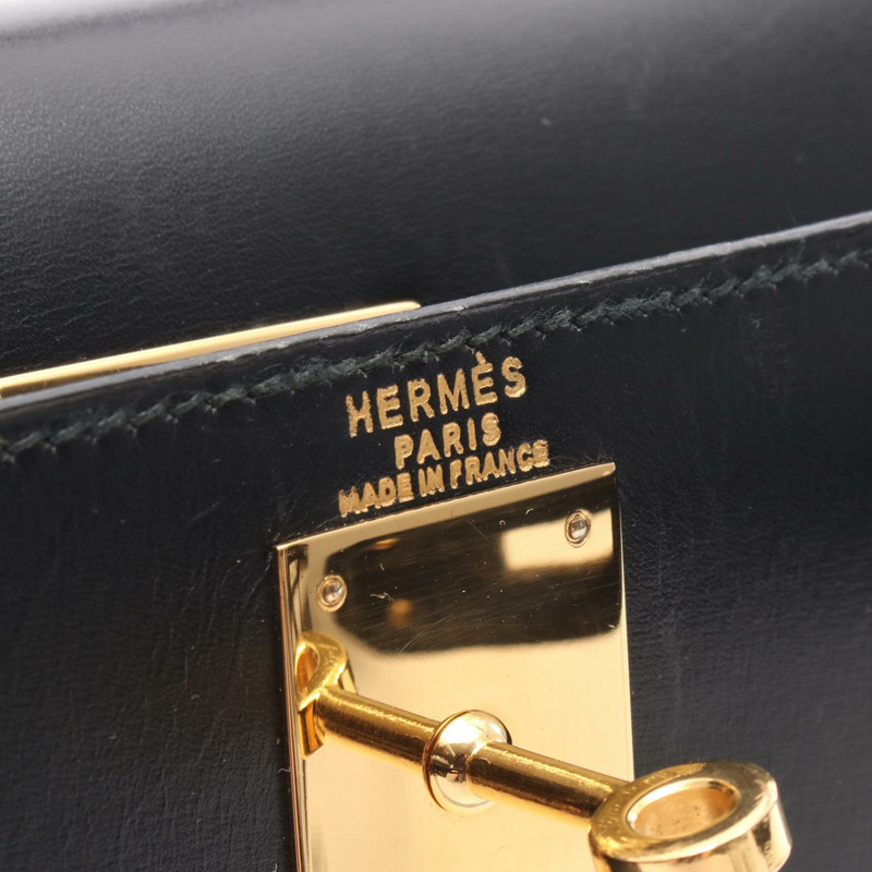 愛馬仕 Kelly 28 單肩手提包，Box 小牛皮，黑色，二手，女士，金色五金-3