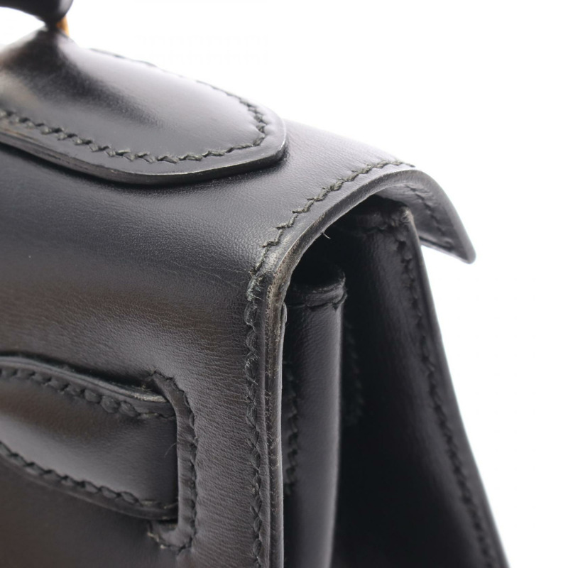 愛馬仕 Kelly 28 單肩手提包，Box 小牛皮，黑色，二手，女士，金色五金-7