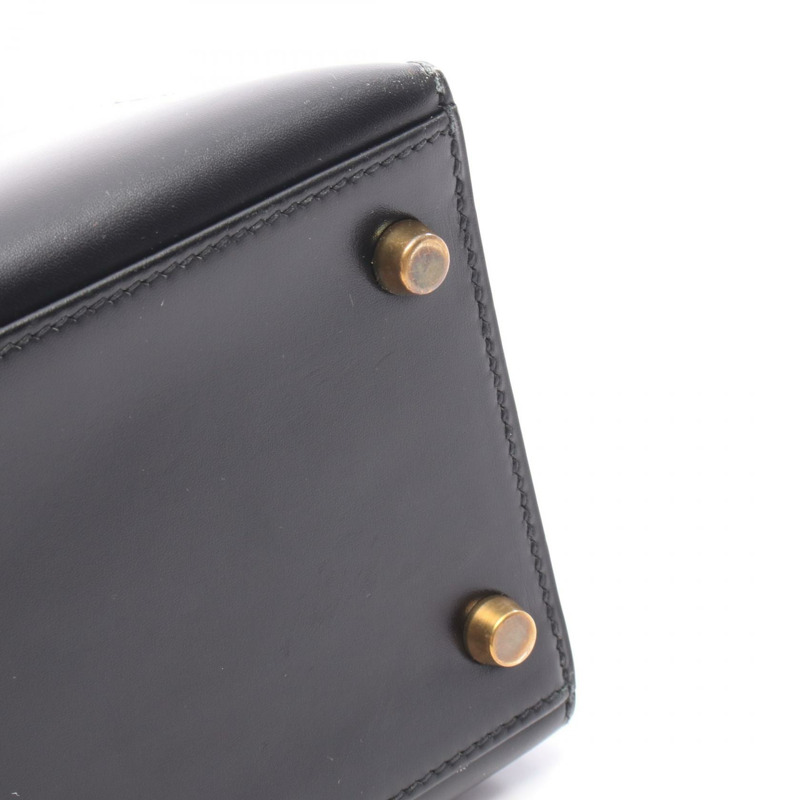 愛馬仕 Kelly 28 單肩手提包，Box 小牛皮，黑色，二手，女士，金色五金-10