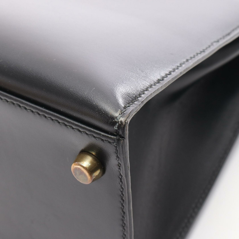 愛馬仕 Kelly 28 單肩手提包，Box 小牛皮，黑色，二手，女士，金色五金-11