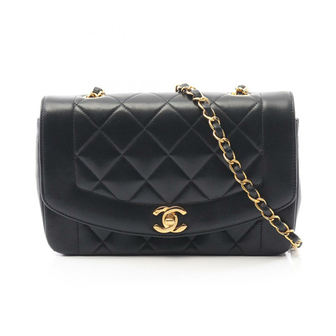 香奈兒 (CHANEL) 絎縫 Diana 翻蓋單肩包，羊皮材質，黑色，二手，金色五金，女士款
