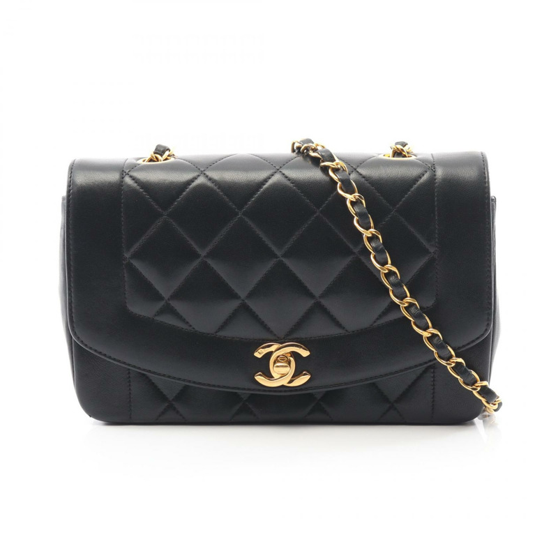 香奈兒 (CHANEL) 絎縫 Diana 翻蓋單肩包,羊皮材質,黑色,二手,金色五金,女士款-0