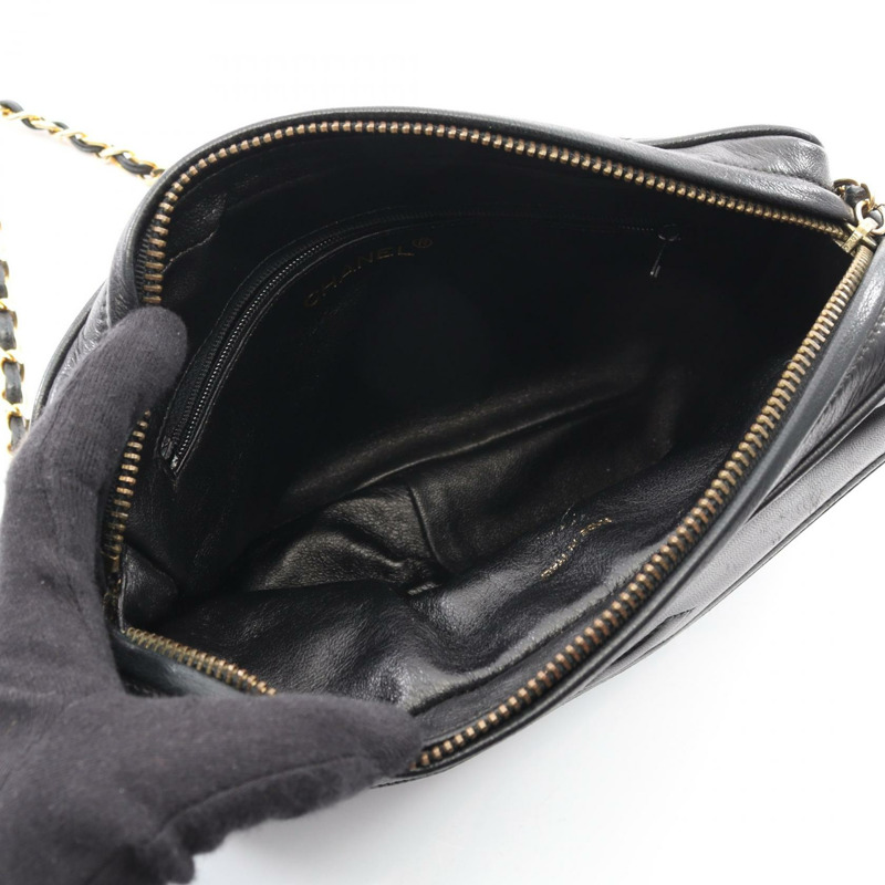 香奈兒 (CHANEL) Matelasse 鏈條肩背包,羊皮材質,黑色,二手,金色五金,斜背包-2