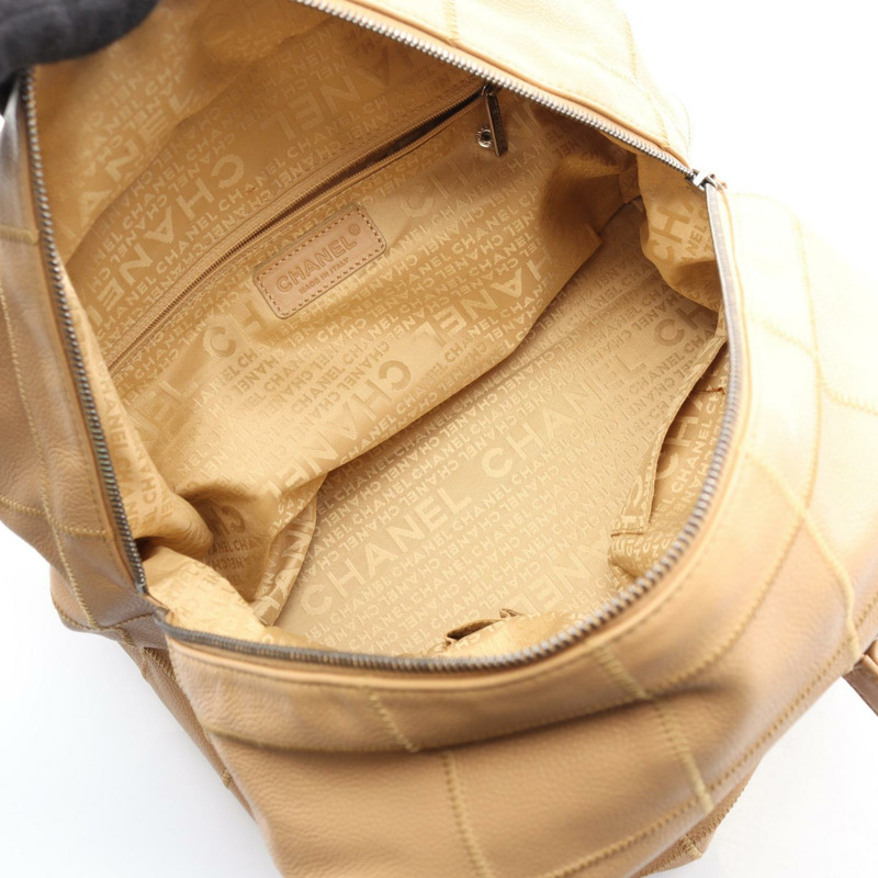 香奈兒巧克力色單肩手提包，粒面小牛皮，米色，二手，女士，帶五金配件-2