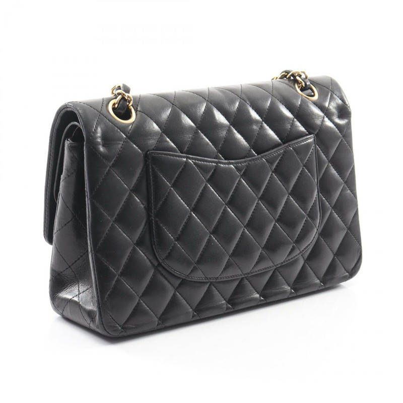 香奈兒 (CHANEL) Matelasse W 翻蓋鏈條單肩背包，羊皮材質，黑色，二手，金色五金，CC-1