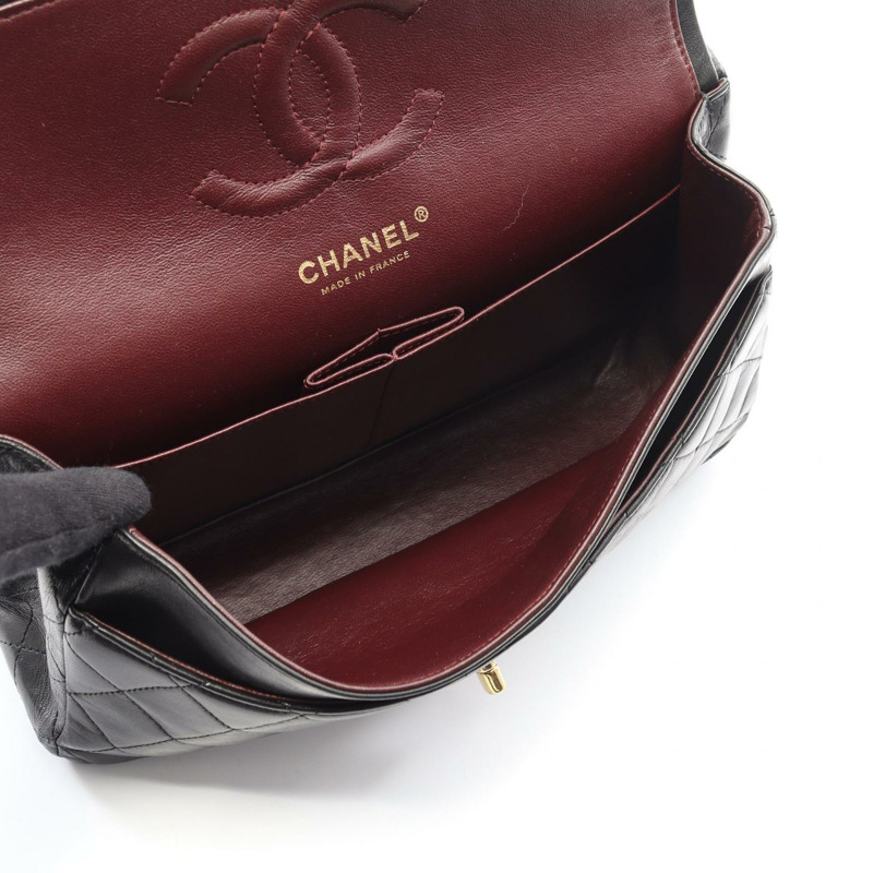 香奈兒 (CHANEL) Matelasse W 翻蓋鏈條單肩背包，羊皮材質，黑色，二手，金色五金，CC-2