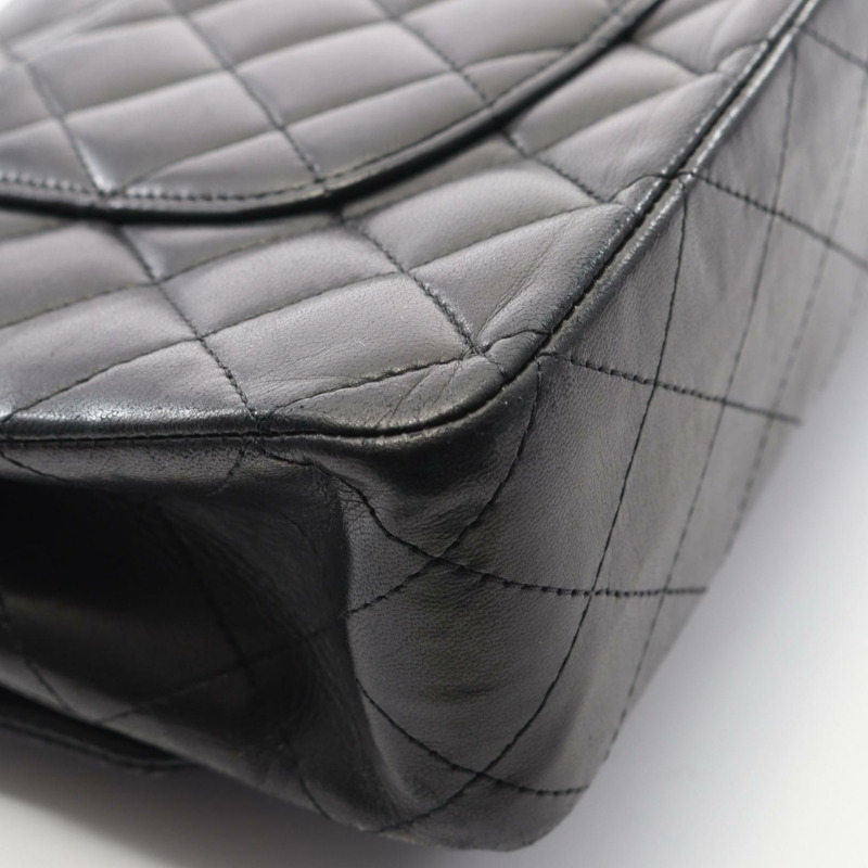 香奈兒 (CHANEL) Matelasse W 翻蓋鏈條單肩背包，羊皮材質，黑色，二手，金色五金，CC-6