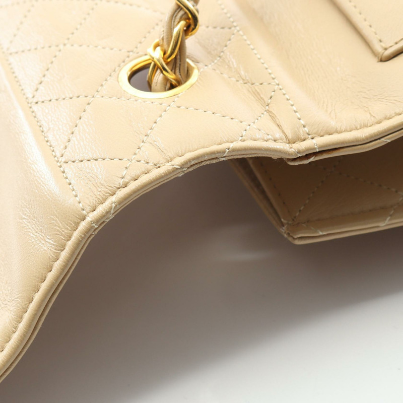 香奈兒 (CHANEL) 絎縫鏈條肩背包，羊皮材質，米色，二手，斜挎包，金色五金-8