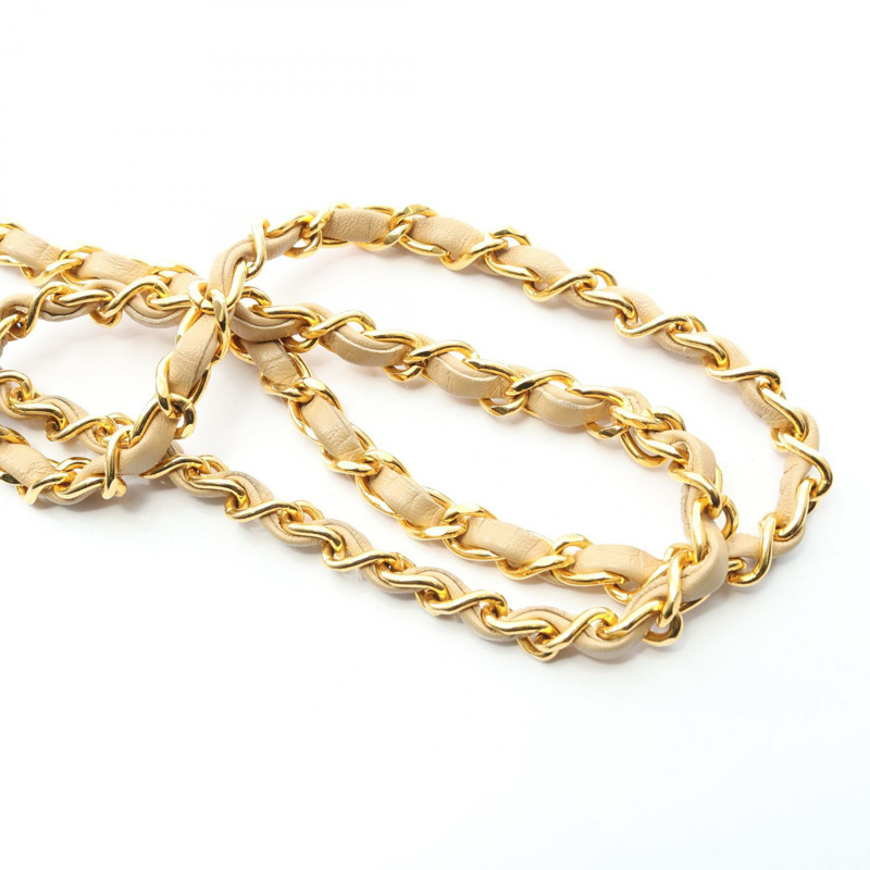 香奈兒 (CHANEL) 絎縫鏈條肩背包，羊皮材質，米色，二手，斜挎包，金色五金-10