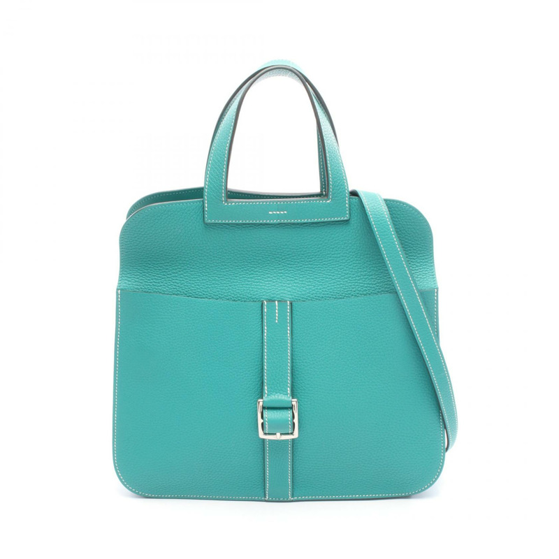 愛馬仕 Halzan31 單肩手提包 066777CK Clemence 皮革 綠色 二手 D SHW-0