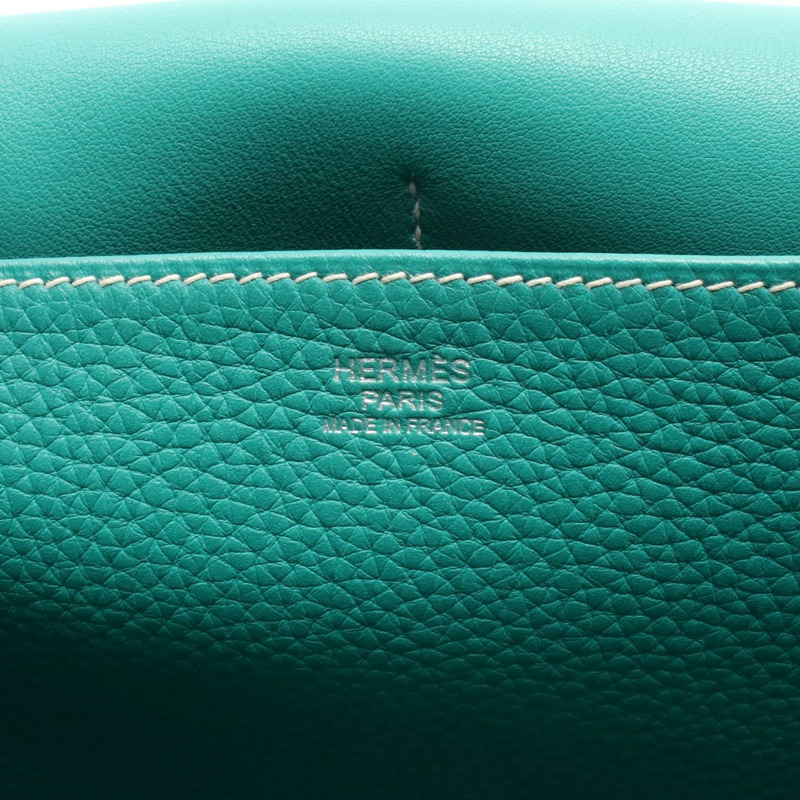 愛馬仕 Halzan31 單肩手提包 066777CK Clemence 皮革 綠色 二手 D SHW-3
