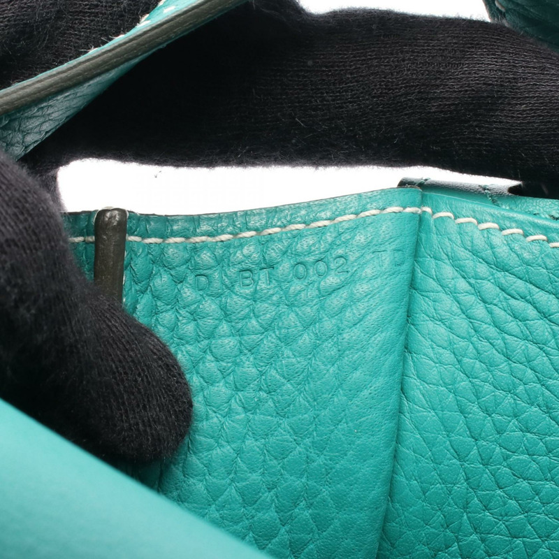 愛馬仕 Halzan31 單肩手提包 066777CK Clemence 皮革 綠色 二手 D SHW-4