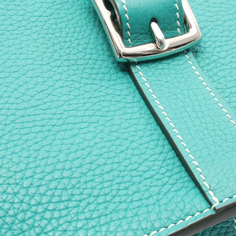 愛馬仕 Halzan31 單肩手提包 066777CK Clemence 皮革 綠色 二手 D SHW-6