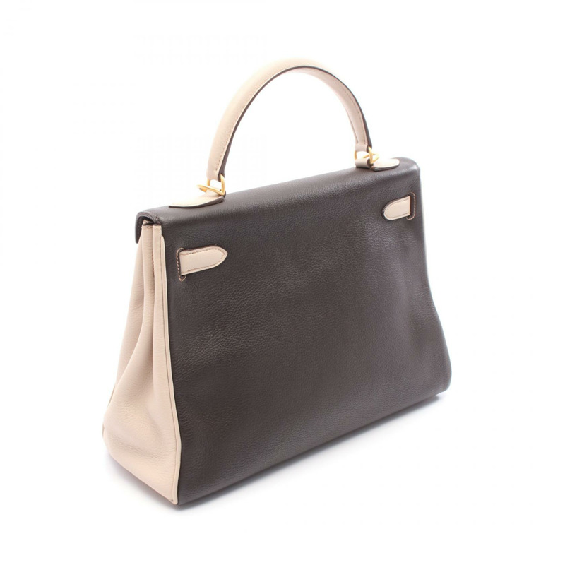 愛馬仕 Kelly 32 三色肩背包,Clemence 皮革,米棕色,二手,金色五金-1