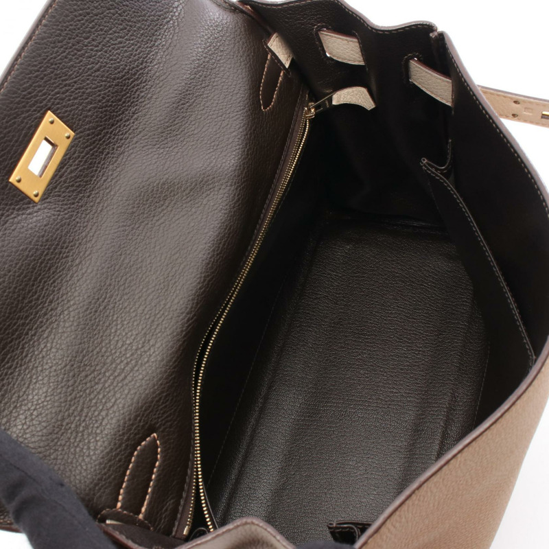 愛馬仕 Kelly 32 三色肩背包,Clemence 皮革,米棕色,二手,金色五金-2