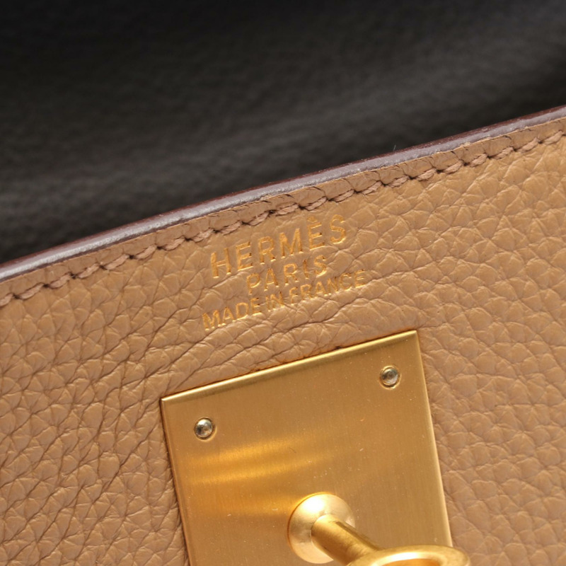 愛馬仕 Kelly 32 三色肩背包,Clemence 皮革,米棕色,二手,金色五金-3