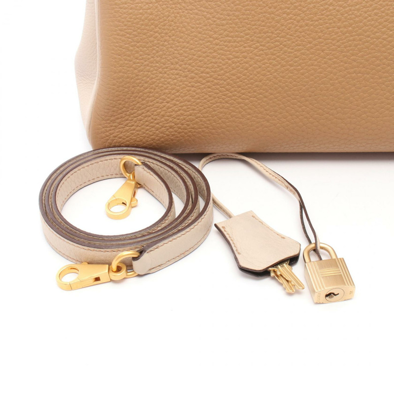 愛馬仕 Kelly 32 三色肩背包,Clemence 皮革,米棕色,二手,金色五金-4