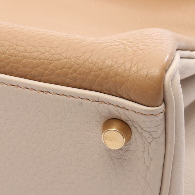 愛馬仕 Kelly 32 三色肩背包,Clemence 皮革,米棕色,二手,金色五金-9