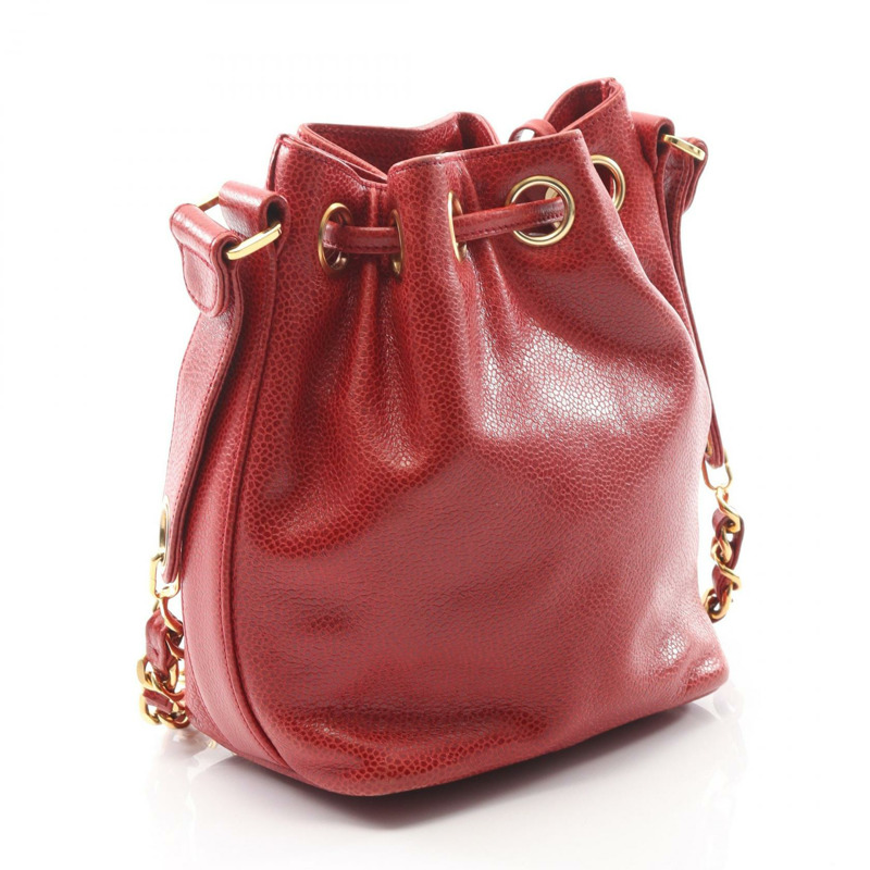 香奈兒 COCO 標誌鏈肩背包，粒面小牛皮，紅色，二手，女士，金色五金 CC-1