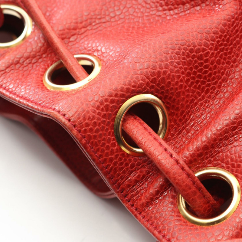 香奈兒 COCO 標誌鏈肩背包，粒面小牛皮，紅色，二手，女士，金色五金 CC-4