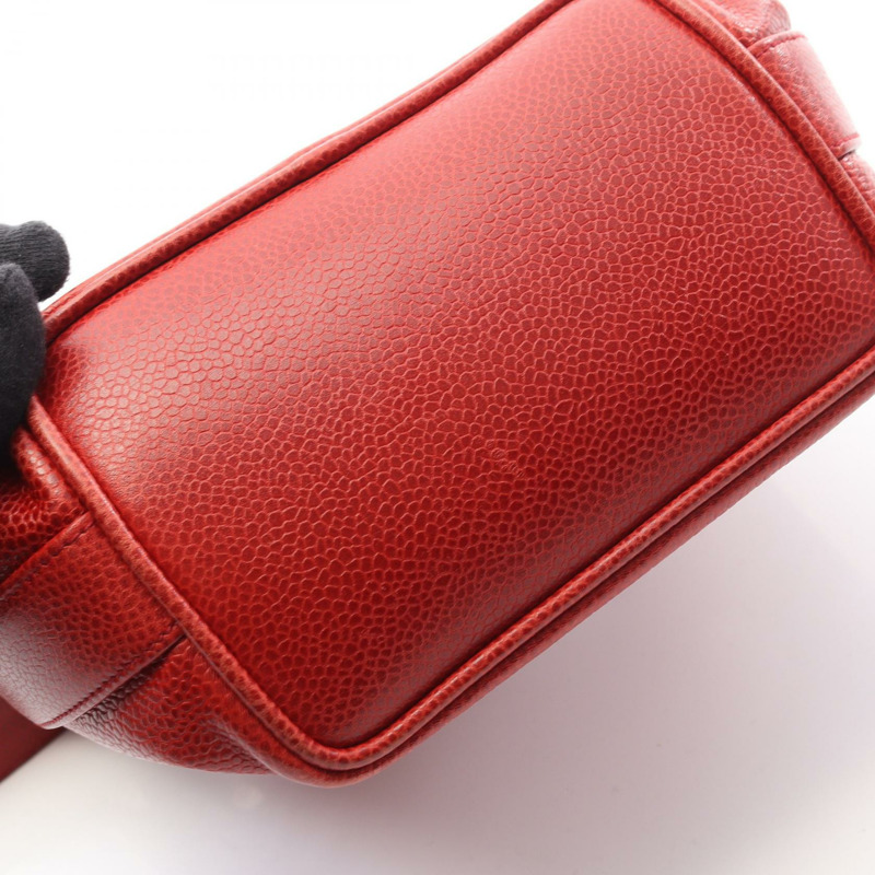 香奈兒 COCO 標誌鏈肩背包，粒面小牛皮，紅色，二手，女士，金色五金 CC-7