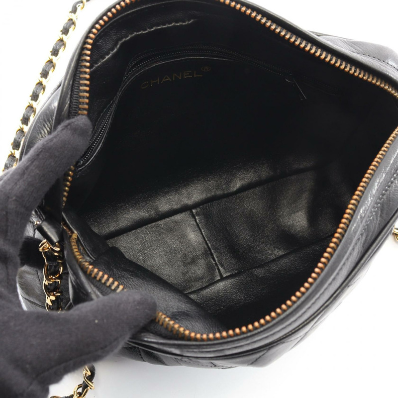 香奈兒 (CHANEL) 絎縫鏈條肩背包，羊皮材質，黑色，二手，斜背包，金色五金-2