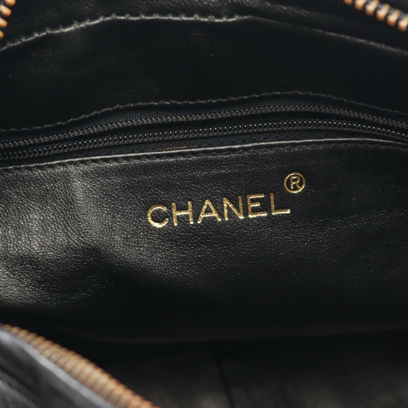 香奈兒 (CHANEL) 絎縫鏈條肩背包，羊皮材質，黑色，二手，斜背包，金色五金-3